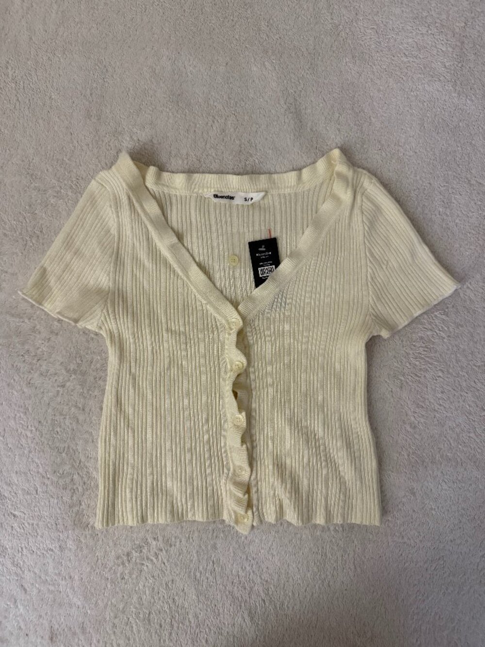 Bluenotes Ribbed Button-Up Short Sleeve Top